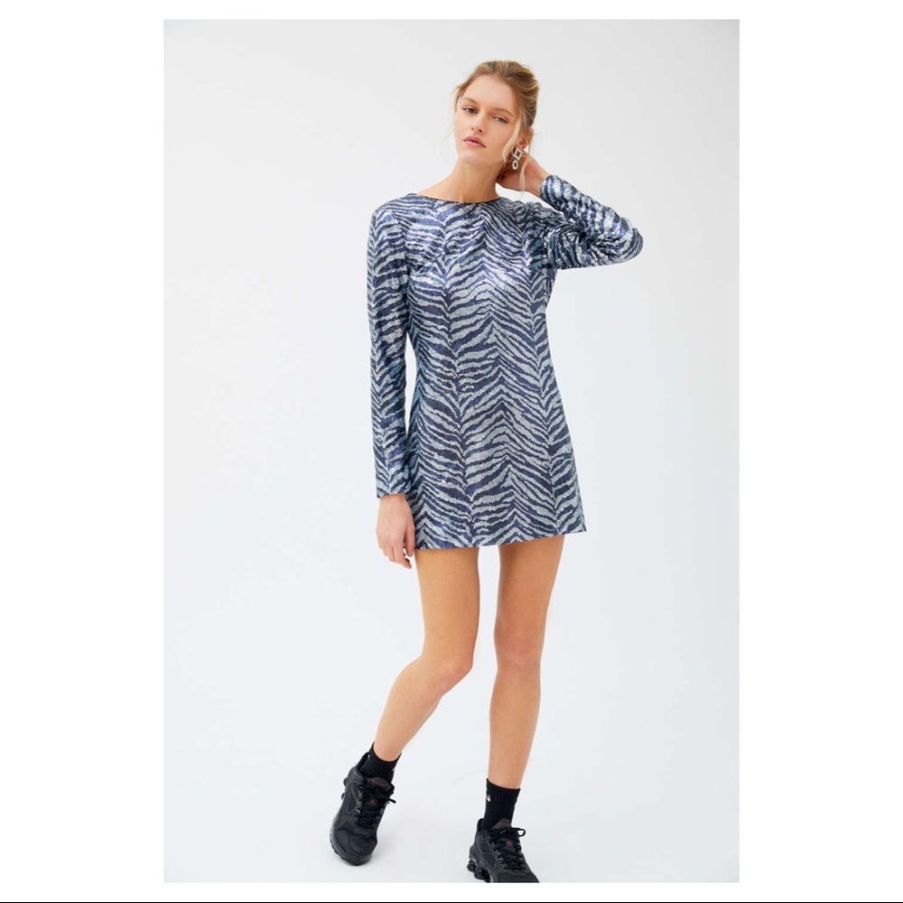 Urban Outfitters Wild Night Sequin Animal Print V-Back Mini Dress-Size: L -New